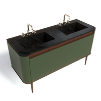 Meuble-lavabo Guanda au design élégant et raffiné, en chêne massif de haute qualité, 80 cm/160 cm, sur pied, vert, garantie 1 an, sans miroir