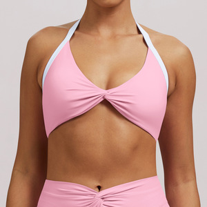 Soutien-gorge de yoga à col croisé plissé, dos élégant, respirant, en nylon, couleur unie, pour la course et le sport - Product Image 4