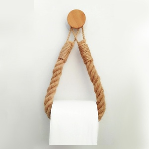 Porte-<span class=keywords><strong>papier</strong></span> <span class=keywords><strong>toilette</strong></span> en bois massif tressé avec <span class=keywords><strong>corde</strong></span> en chanvre et coton, design moderne et simple, fixation murale sans perçage - Product Image 5