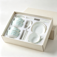 Service de table en porcelaine fine à bord doré géométrique, assiettes et bols en céramique de luxe, vaisselle pour mariage, hôtel, maison, anti-fuite, compatible lave-vaisselle