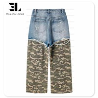 LARSUR Usine personnalisée Délavage Convertible Cargo Jeans Patch Camo Pantalon Patchwork Multifonctionnel Double Couche Damage Jeans