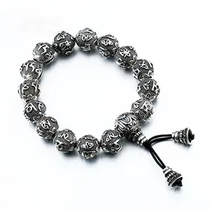 National Style Mens Stainless Steel Buddhist Mantra Beads Link Bracelets Chain Fashion Jewelry Accessories Factory Wholesale OEM