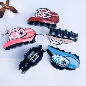 Graziosa Molletta per Capelli in Acrilico con Stampa Leopardata Retrò di Lusso Coreano, Stile Europeo Americano, per Coda di Cavallo, alla Moda, a Forma di Cappello da Cowboy, per Ragazze - Product Image 4