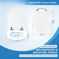Siège de toilette ultra fin en MDF mat de 18 pouces avec finition blanc brillant