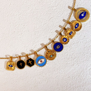 Boho สร้อยคอชุบทอง18K PVD สแตนเลสสตีลสำหรับผู้หญิงสร้อยคอดวงตาสีฟ้ากันน้ำขายส่ง - Product Image 1