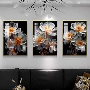 <span class=keywords><strong>Peinture</strong></span> abstraite de luxe moderne en porcelaine de cristal simple canapé fond mural décoratif <span class=keywords><strong>triptyque</strong></span> fleur papier nature morte - Product Image 3