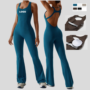 Nuova moda senza maniche comode in Nylon Spandex per l'allenamento di tute da Yoga con spalle vuote tute da donna - Product Image 1