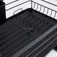 Égouttoir à vaisselle à long manche Étagère de rangement pour plats et bols de cuisine Noir et blanc avec égouttoir à vaisselle