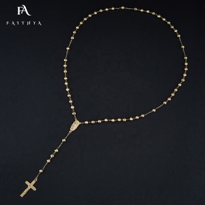Medalla Virgen y Corazón en Oro Laminado de Doble Cara, Rosario de Oración de Guadalupe con Crucifijo, Cuentas Lisas Pulimentadas, Ajustable de 24 Pulgadas - Product Image 4