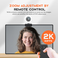 Caméra Web USB 2K CMOS à Mise au Point Automatique avec Télécommande, Éclairage Annulaire et Grand Angle pour PC, Idéale pour le Streaming en Direct