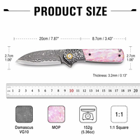 Couteau pliant original en laiton Damas, couteau tactique de poche personnalisé, cœur en acier VG10, manche en coquille rose, couteau pour femme, cadeau DM049