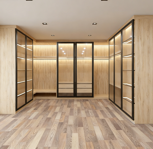 Armario Semiabierto Ecológico Personalizado <span class=keywords><strong>con</strong></span> Marco de Aluminio Negro y Puerta de Vidrio, Estilo Natural para <span class=keywords><strong>Vestidor</strong></span> - Product Image 1
