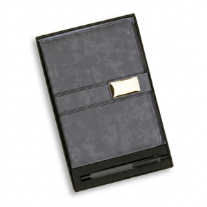 Aurelux Premium Grey PU Velvet Diary Ballpoint Pen Gift Set Case Bound UV Printed-Elegant Professional Corporate Gift for - Product Image 1