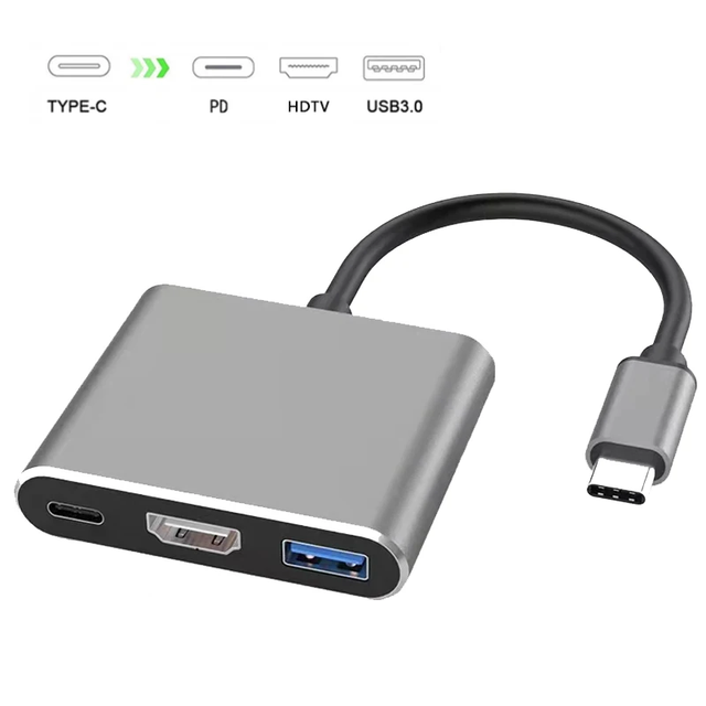 3 in 1 Type-C Hub USB C HDMI4K60Hz USB3.0 PD100W Charging Dock Aluminum Designed TV Docking Station Computer Phone Stock