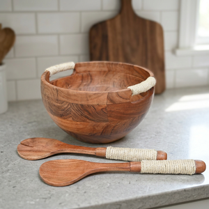 Tazón de Servir de Madera de Mango Ecológico Hecho a Medida con Cuchara Incrustada, Patrón Decorativo, Diseño Moderno, Acabado Pulido para Reventa TAQI - Product Image 6