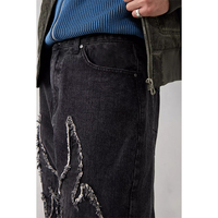Nouveau Logo Personnalisé Brodé Patch Jeans Streetwear Mode Cône Déchiré Baggy Jeans Hip Hop 100% Coton Hommes Jeans Pantalon
