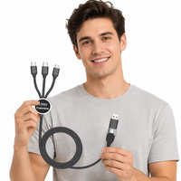 Cable USB-C Magnético 5 en 1 con LED, Trenzado, de ABS y PVC, Duradero, para Carga Rápida de Computadoras, Teléfonos Móviles y Bancos de Energía