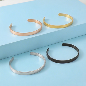 Ywyougang ステンレス製カスタムカーブブランクトレンディユニセックスバングルブレスレットシルバーメッキ記念日ジュエリー - Product Image 1