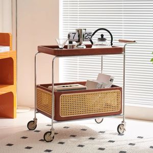 Petit chariot en bois massif, bois de cerisier, mobile, 4 roues, style nordique, table d'appoint, table de rangement, table d'angle, salon, canapé - Product Image 4