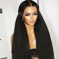 Perruques en cheveux humains vierges indiens Remy bruts, vente en gros, lisses crépus, rougeâtres, longues, HD transparentes pour perruques à dentelle frontale pour femmes noires