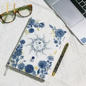 C&H A5 Custom White Blue Cornflower Vegan Soft Leather Cover Healing Self Care Diary Journal Notebook