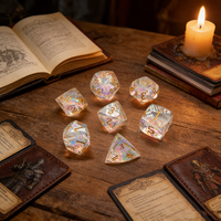 Nouvel ensemble de dés polyédriques en résine transparente avec paillettes holographiques 7 pièces pour jeux de table Dungeons and Dragons