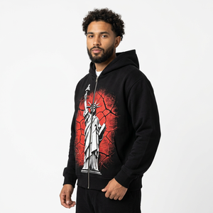Sweat à capuche zippé oversize en molleton French Terry délavé à l'acide avec motif imprimé, style Hip Hop, écologique et anti-plis pour l'hiver - Product Image 6