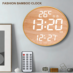 <span class=keywords><strong>Horloge</strong></span> murale numérique LED électronique de 12 pouces en bois avec alarme, <span class=keywords><strong>calendrier</strong></span>, réglage de la luminosité, minuterie, température, décoration <span class=keywords><strong>pour</strong></span> la maison et le bureau - Product Image 1