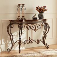 Table console demi-lune vintage américaine rétro, table d'entrée en fer forgé et bois massif pour couloir et salon