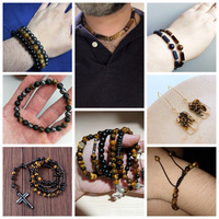 Perles rondes œil de tigre facettées en forme de roue, accessoires de bijoux DIY, perles en cristal naturel faites à la main, perles en vrac pour cadeau