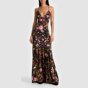 <span class=keywords><strong>Robe</strong></span> de soirée opulente personnalisable pour femme, à imprimé floral, avec décolleté <span class=keywords><strong>plongeant</strong></span> en V, fines bretelles et <span class=keywords><strong>dos</strong></span> ouvert croisé - Product Image 1