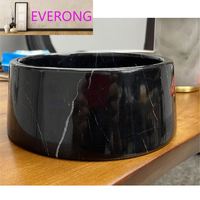 Bol pour animaux de compagnie en marbre noir naturel haut de gamme EV STONE, écologique, rond, design standard polyvalent pour chiens et chats, vente en gros d'usine