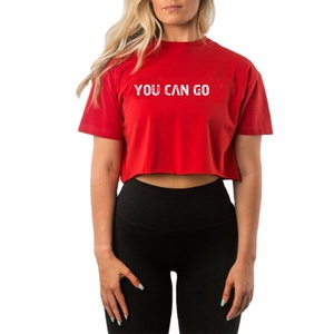 Camiseta corta con estampado personalizado para mujer, ropa roja, venta al por mayor - Product Image 1