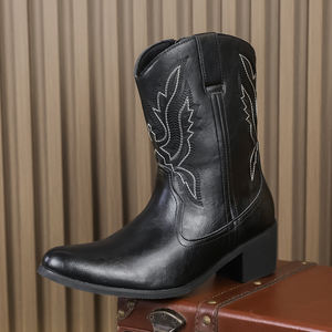 Botas de Cuero para Hombre, Estilo Casual, Botas Vaqueras Occidentales Bordadas Vintage, Botas con Punta Puntiaguda para Hombre - Product Image 3