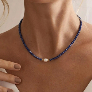 Collar de Gargantilla Minimalista <span class=keywords><strong>y</strong></span> Elegante con Cuentas de Lapislázuli Azul <span class=keywords><strong>y</strong></span> Perla de Agua Dulce - Product Image 1
