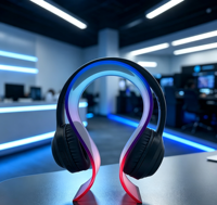 Support pour casque, en forme d'arche courbée monobloc, pour configuration de bureau gamer, avec design dégradé, maintient les casques hors du bureau