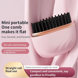 <b>Small</b> Electric Heated <b>Hair</b> Straightening Brush Portable Cordless Mini <b>Hair</b> <b>Straightener</b> Comb - Product Image 2