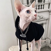 OEM ODM Sweat à capuche noir pour chat Sphynx, avec logo imprimé et cordon de serrage, vêtements pour chat sans poils, haut pour chaton, vêtements pour animaux de compagnie
