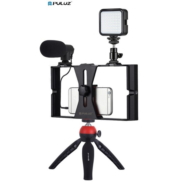 NEW DESIGN PULUZ 4 in 1 Vlogging Live Broadcast LED Selfie Fill Light Smartphone Video Rig Kits With Mic Tripod Mount for iPhone