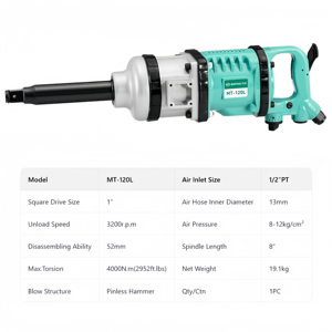 Clé <span class=keywords><strong>à</strong></span> chocs <span class=keywords><strong>pneumatique</strong></span> professionnelle Maotian 120L 1 pouce, capacité de démontage maximale 52 mm, pour réparation automobile - Product Image 2