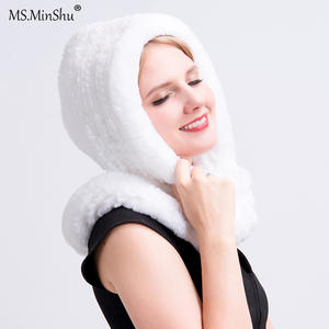 MWFur Fashion Knit Rex Rabbit Fur Hooded Scarf Multicolor Thick Fur <strong>Snood</strong> Hat Rabbit Fur <strong>Snood</strong> Hat for <strong>Women</strong> - Product Image 6