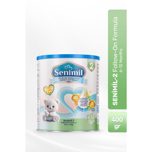 Lait infantile Senimil 2 en boîte métallique 400g, norme européenne, sans huile de palme, sans glucose, enrichi en DHA, GOS, FOS, étape 2 - Product Image 1