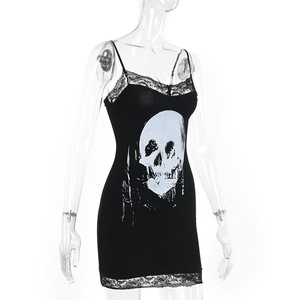 Y2K femmes Streetwear Harajuku crâne imprimé sans manches taille haute robe moulante nouveau rétro Punk gothique robe Grunge tenues - Product Image 5