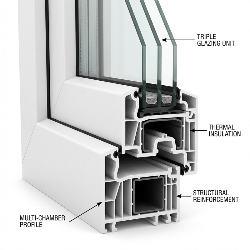 Energy Saving Multi Chamber UPVC Casement
