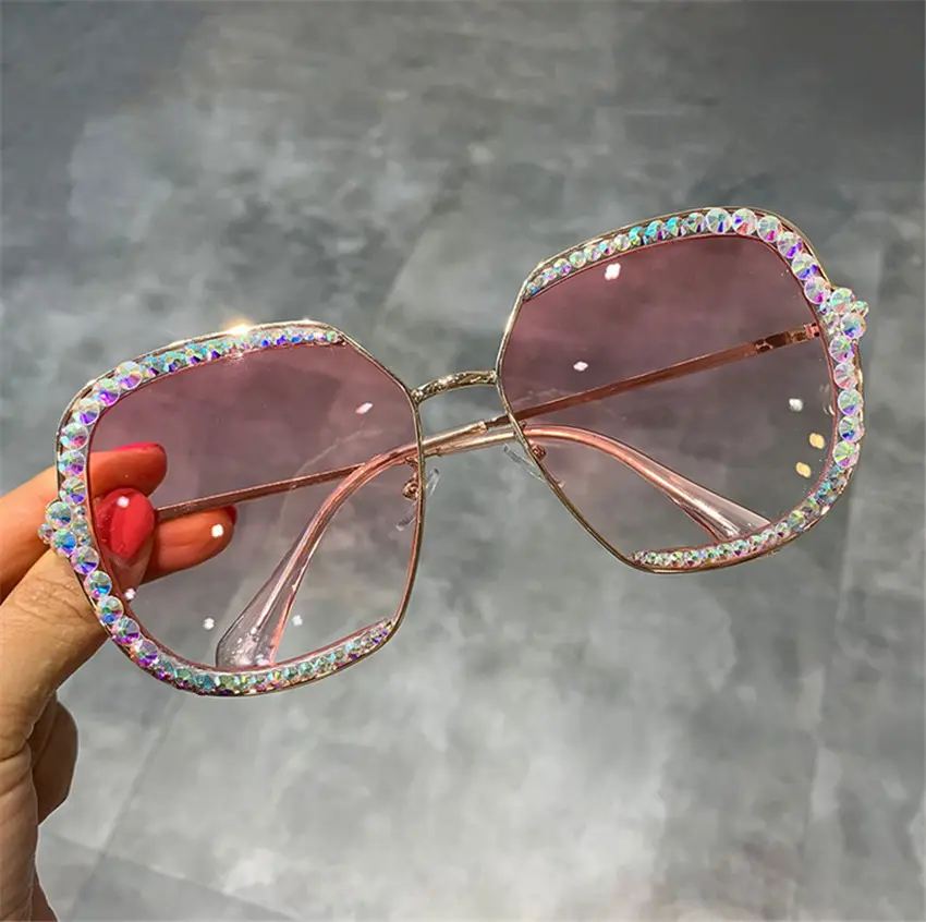 Óculos de sol feminino diamante strass, óculos escuros para mulheres 2021