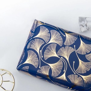 Custom Gold Ginkgo Pattern Metallized Recyclable <b>Paper</b> <b>Roll</b> Digital Printing Compatible <b>Blue</b> Eco-Friendly Gift Craft Packaging - Product Image 3