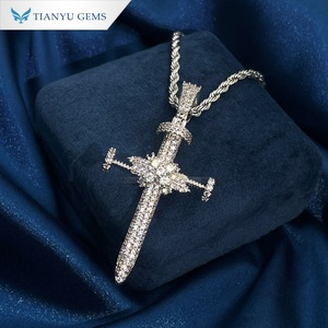 Tianyu <b>sword</b>-shaped pendant necklace luxuriously and exquisitely set with fine diamonds paired with a braided rope necklace - Product Image 3