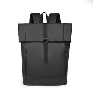 Custom Supply <b>Black</b> Roll Top Schoolbag, Urban Minimalist Business Roll Top Oxford <b>Backpack</b>, Mens Bag - Product Image 1