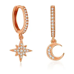 Factory direct sales star moon drop CZ diamond hoop earrings charm Jewelry accessories custom fine jewelry Earrings