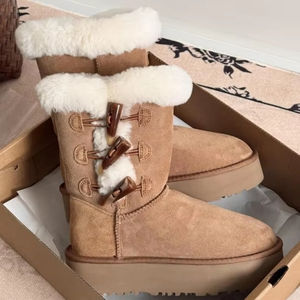 Botas de nieve de plataforma antideslizantes de lujo, de piel de oveja, marca Uggs, hechas a medida, de alta calidad original, para damas, botas de invierno. - Product Image 5